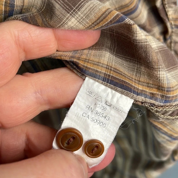 TIMBERLAND Mens Aged Washed Plaid Shirt Tan Brown Organic Cotton Long Sleeve XL - Picture 11 of 13